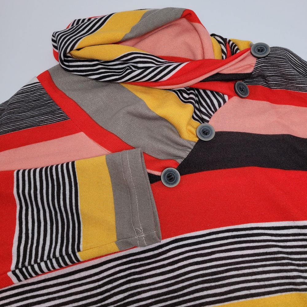 WEACZY Colorblock Striped Top Women XL Red Yellow Cowl Neck Excellent Knit Tunic
